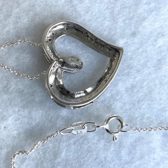 Sterling Silver 925 AFJC Diamond Asymmetric Heart Pendant Necklace 18" Chain - Picture 8 of 16